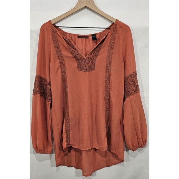 VTG BKE Womens Tunic Top Chiffon Crochet Rust 90s Y2K Boho Hippie Fairy Size M - Picture 1 of 14